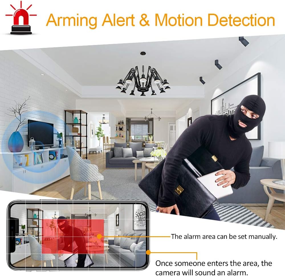 Mini Caméra Espion WiFi Caméra Cachée 1080P Caméra de Surveillance avec Vision Nocturne Automatique/Audio Bidirectionnel/Grand Angle/Alerte Fortification pour Intérieur et Extérieur