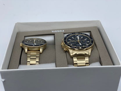 Coffret Montre Fossil Homme & Femme Acier Inoxydable Dorée Multifonctions Neuves