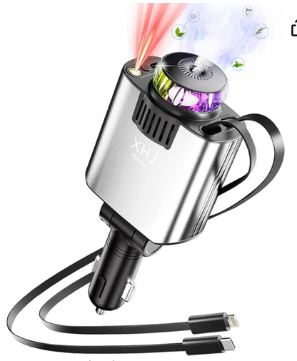 Chargeur 5 en 1 Chargeur Allume Cigare Voiture USB C [Cadeau Fete des Peres & Idee Cadeau Homme Papa Femme] Rétractable Chargeur Voiture avec aromathérapie Voyage Camping Car Accessoires pour iPhone Android