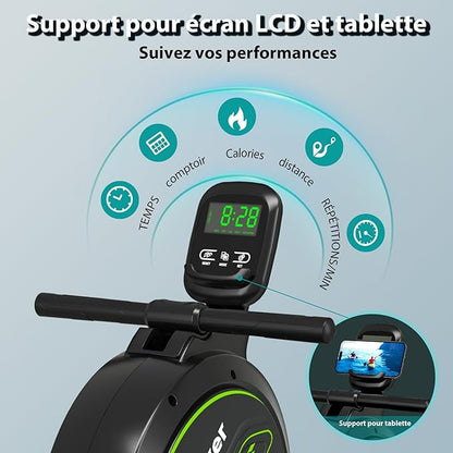 Rameur magnétique Pliable pour la Maison 2025 Mise à Jour,capacité de Poids de 160 kg,Silencieux et Lisse avec Support de Tablette pour écran LCD et Coussin de siège Confortable