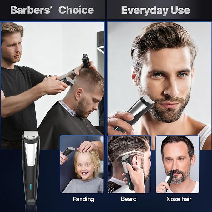 Tondeuse Cheveux Hommes, Tondeuse Barbe Homme Charge USB, Tondeuse à Nez, Tondeuse Cheveux Professionnelle de Précision Kit 3 en 1 avec 9 Accessoires de 1 à 16 mm