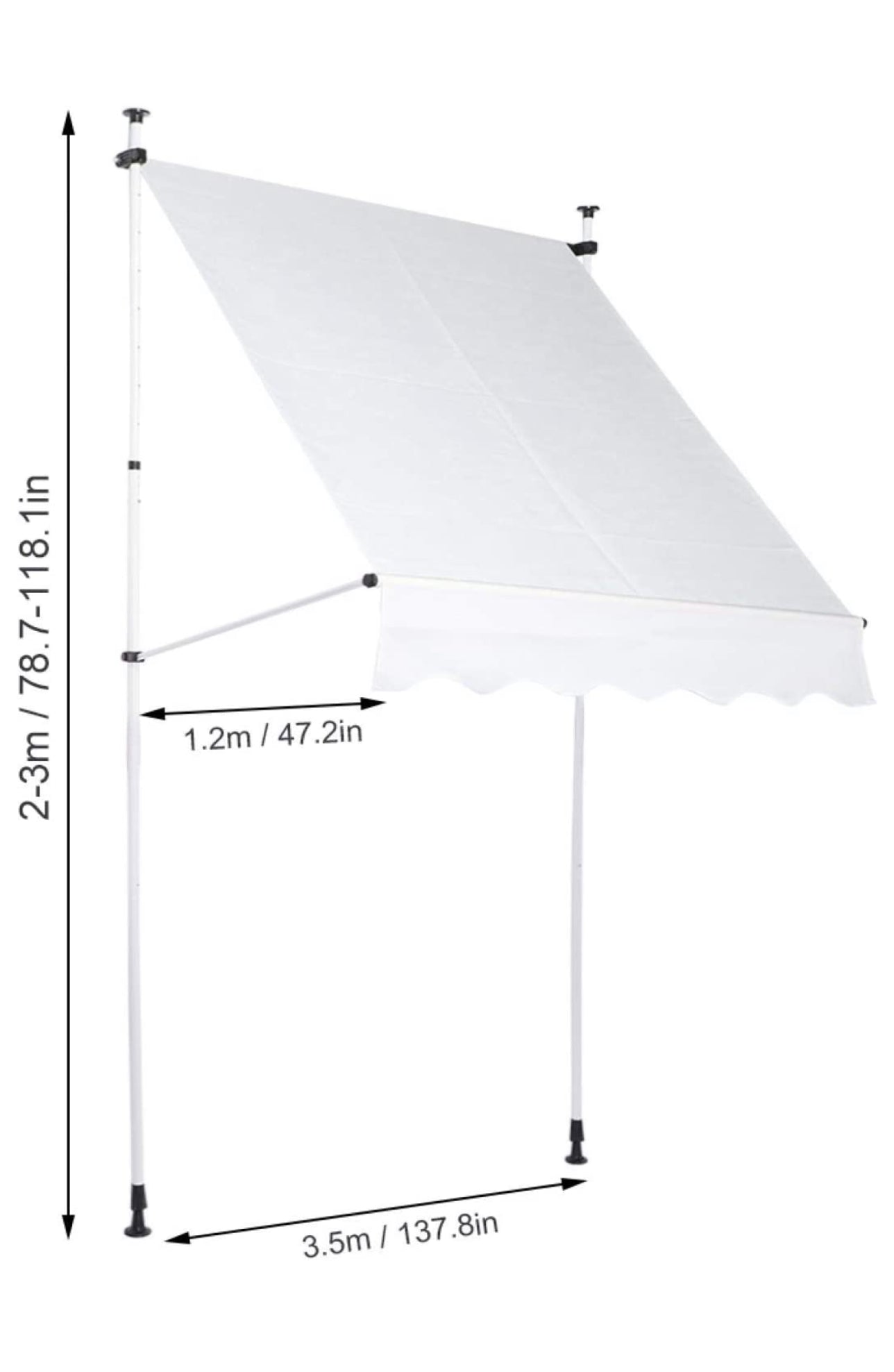 Voile d'ombrage 3,5 x 1,2 m avec pieds, réglable en hauteur, store rétractable pour extérieur, neuf