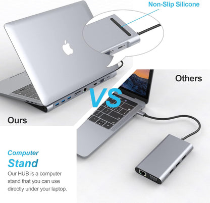 Station d'accueil USB C Docking Station, 10 en 1 Triple Display USB C Hub Dual Monitor mit 4K HDMI, VGA, 3xUSB 3.0, PD 100W, Ethernet, SD/TF Slots, Laptop-Dockingstation für MacBook und Windows