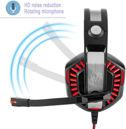 Casque Gaming PS4 Filaire avec Micro Basse Stéréo LED, Contrôle du Volume pour Playstation 4 PC Xbox