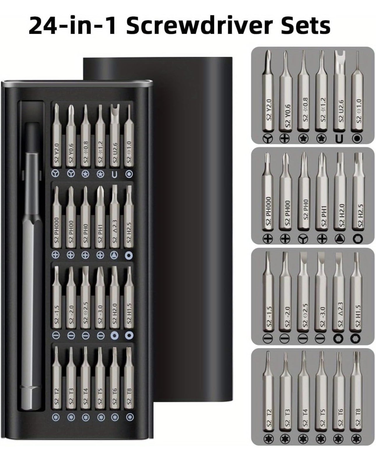 Kit de tournevis de précision 25 en 1 - Mini kit d'outils de réparation magnétique multifonction pour appareils électroniques, ordinateurs portables, montres et plus encore, noir, plat, croix