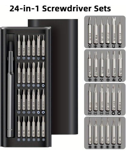 Kit de tournevis de précision 25 en 1 - Mini kit d'outils de réparation magnétique multifonction pour appareils électroniques, ordinateurs portables, montres et plus encore, noir, plat, croix