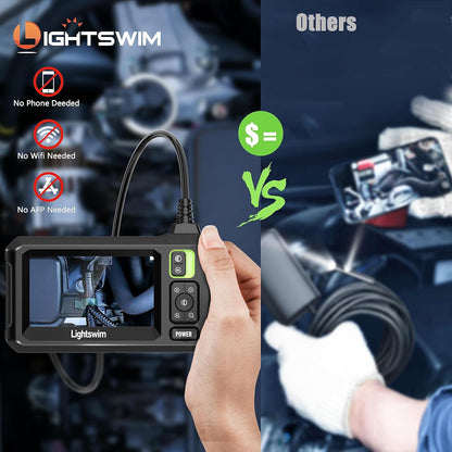 Endoscope Industriel HD 1920p, Endoscope numérique étanche 4,3" écran LCD caméra d'inspection Serpent avec 8 lumières LED, câble Semi-Rigide de 5 m