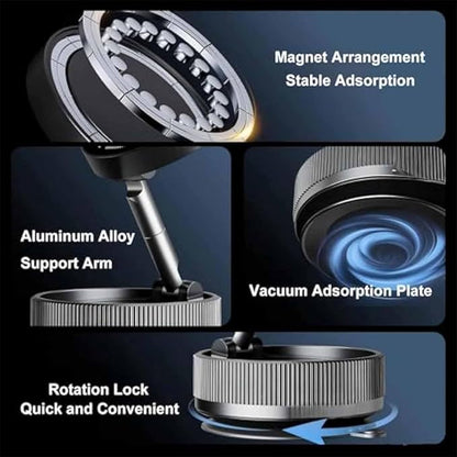 Support de téléphone, support de téléphone magnétique sous vide réglable à 360° Shopellox, support de téléphone mains libres pliable et rétractable pour maquillage/gymnase/miroir, adapté à tous les smartphones (noir)