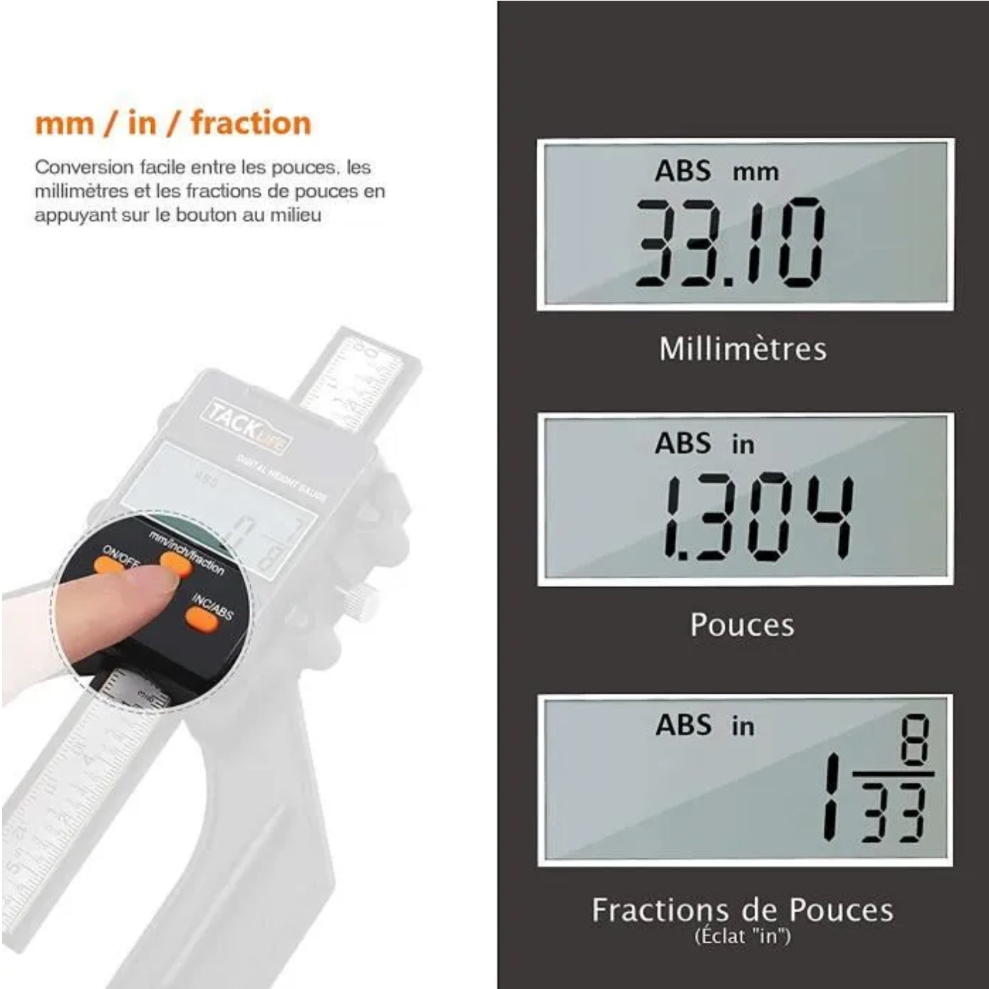 Jauge de Profondeur Numérique TACKLIFE - MDG01 - Plage de mesure 0,00 ~ 80,00 mm - Précision ± 0,1 mm