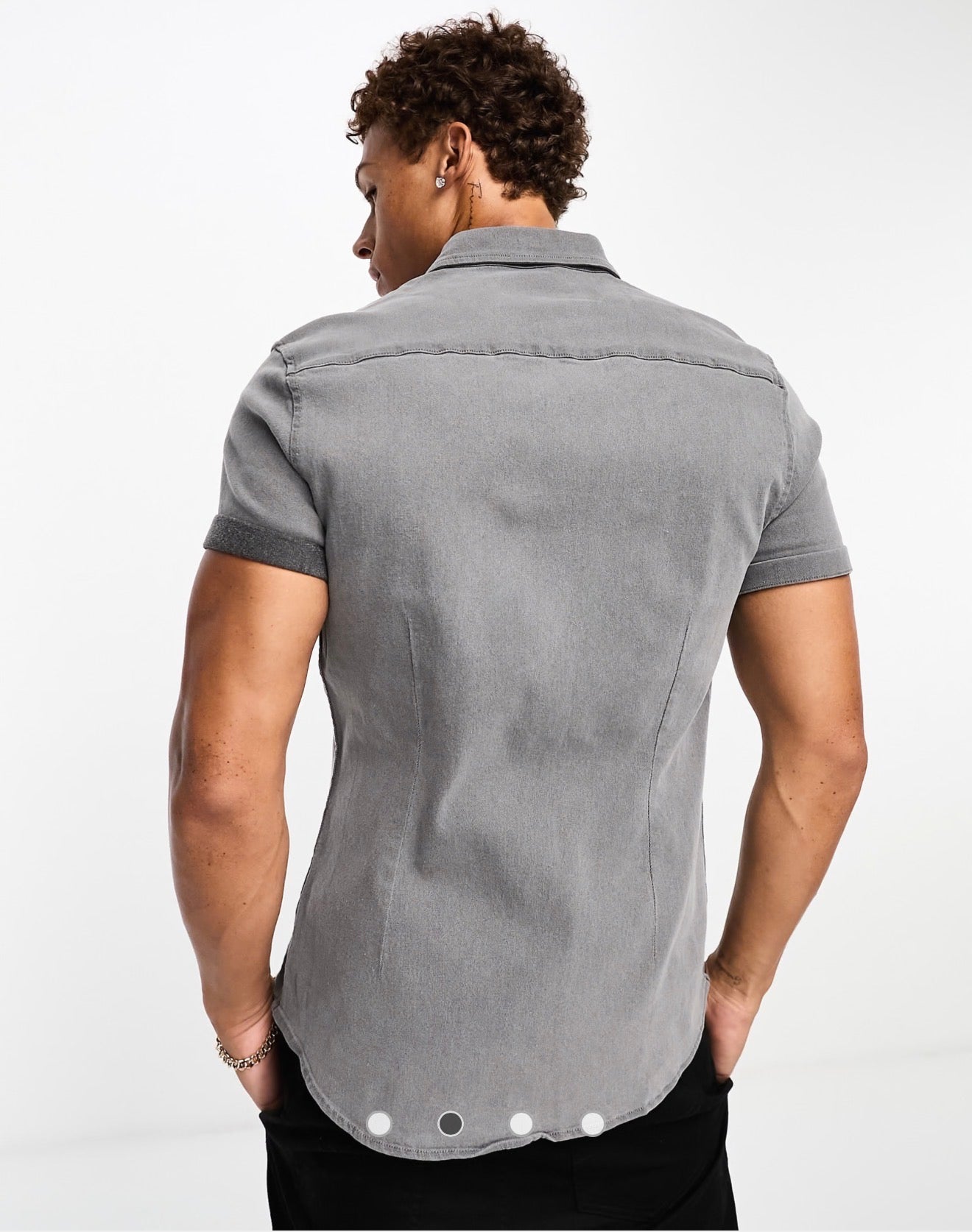 Chemise cintrée en jean stretch à manches courtes - Noir délavé