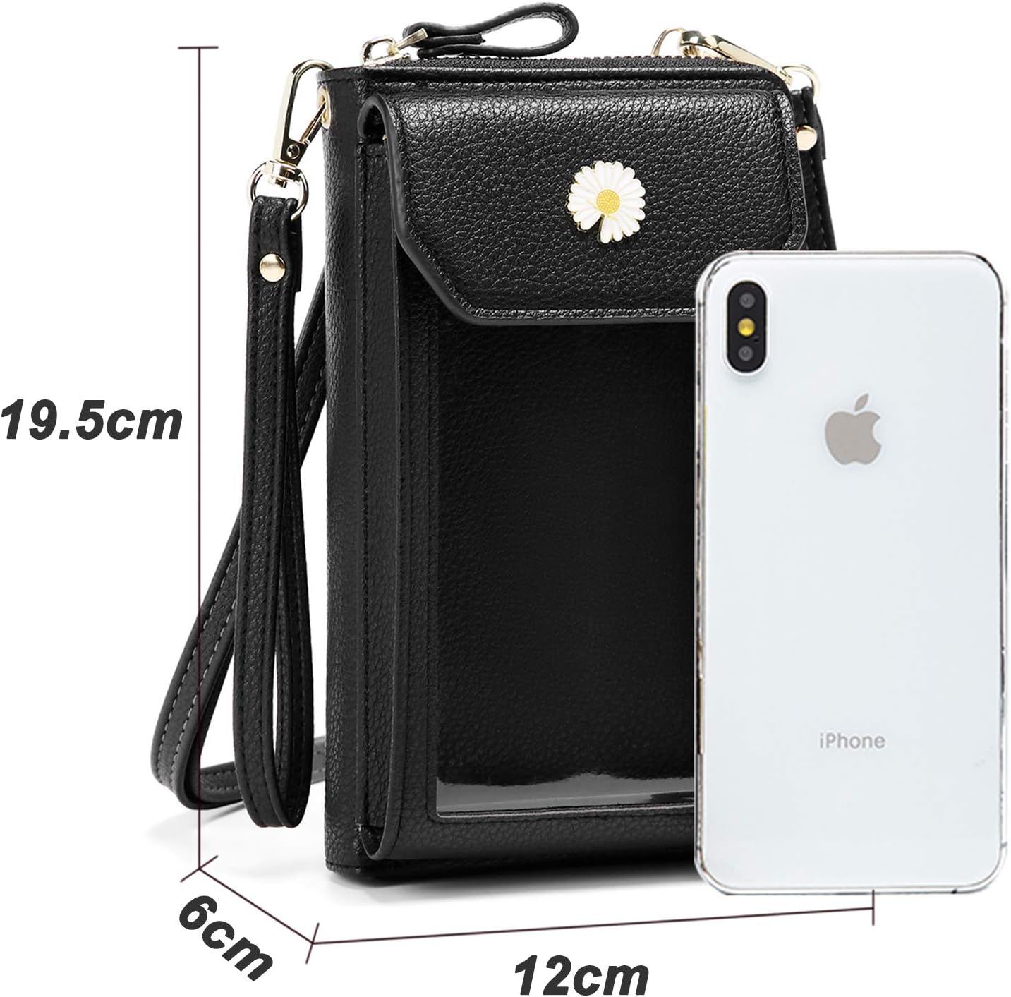 Sac à bandoulière pour téléphone portable pour femmes, sac à bandoulière en cuir pour téléphone portable Sac à bandoulière Petit portefeuille Portefeuille avec fentes pour cartes Réglable Sangle d'épaule amovible pour iPhone 12/ Huawei