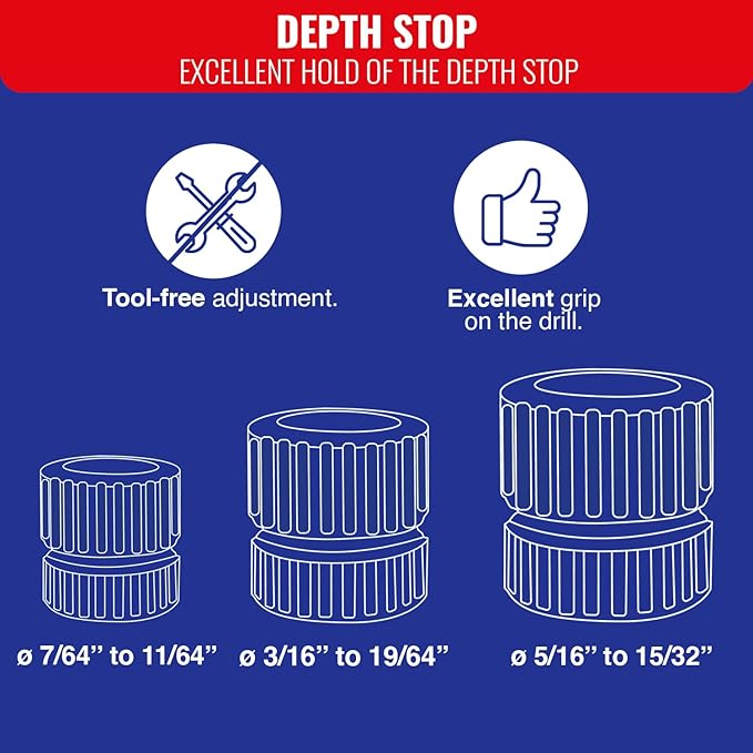 Tivoly Lot de 3 Butées de Perçage en Plastique (ABS) -Réglables sans Outils-pour Forets de Ø3 à 12mm
