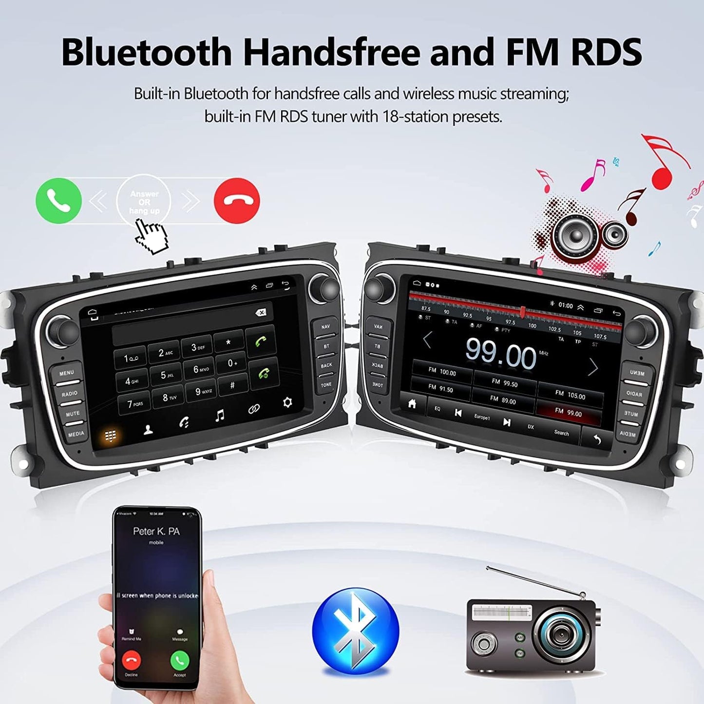 Autoradio 2+32G Android 11- 2 Din avec Carplay pour Ford Focus Mondeo Galaxy Kuga C-Max S-Max neuf