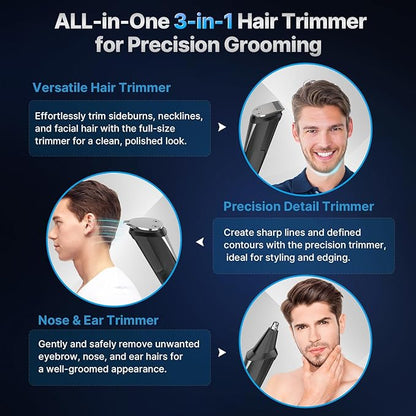 Tondeuse Cheveux Hommes, Tondeuse Barbe Homme Charge USB, Tondeuse à Nez, Tondeuse Cheveux Professionnelle de Précision Kit 3 en 1 avec 9 Accessoires de 1 à 16 mm