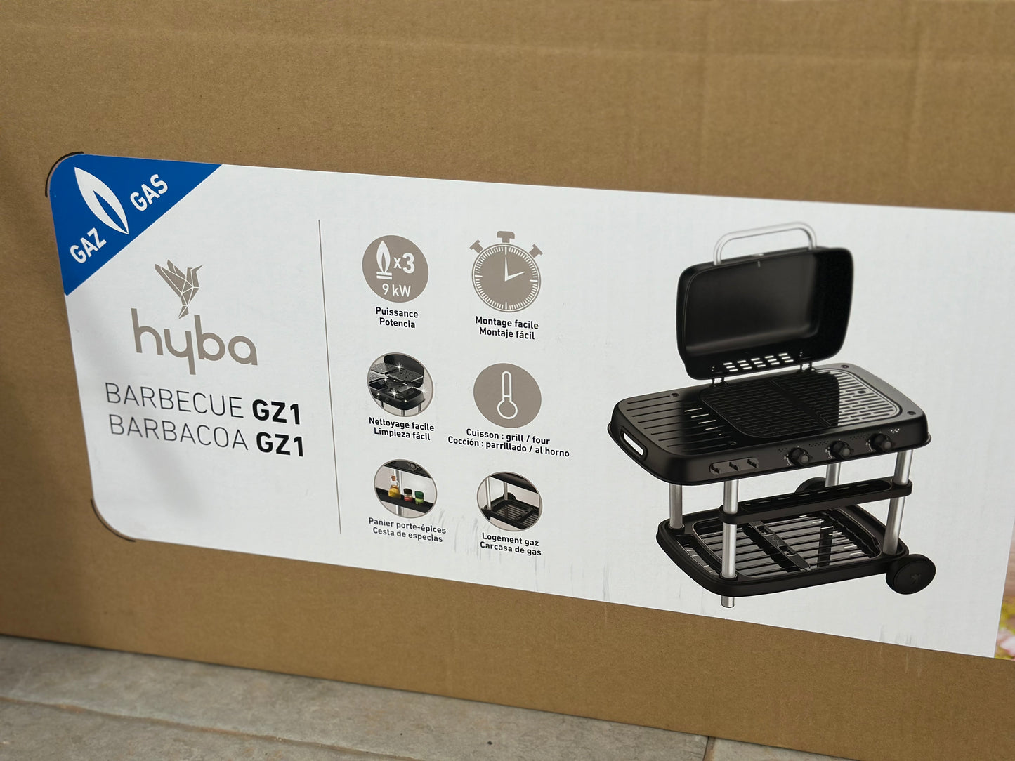 Barbecue XL à Gaz sur Chariot 3 feux avec Thermomètre Intégré HYBA neuf