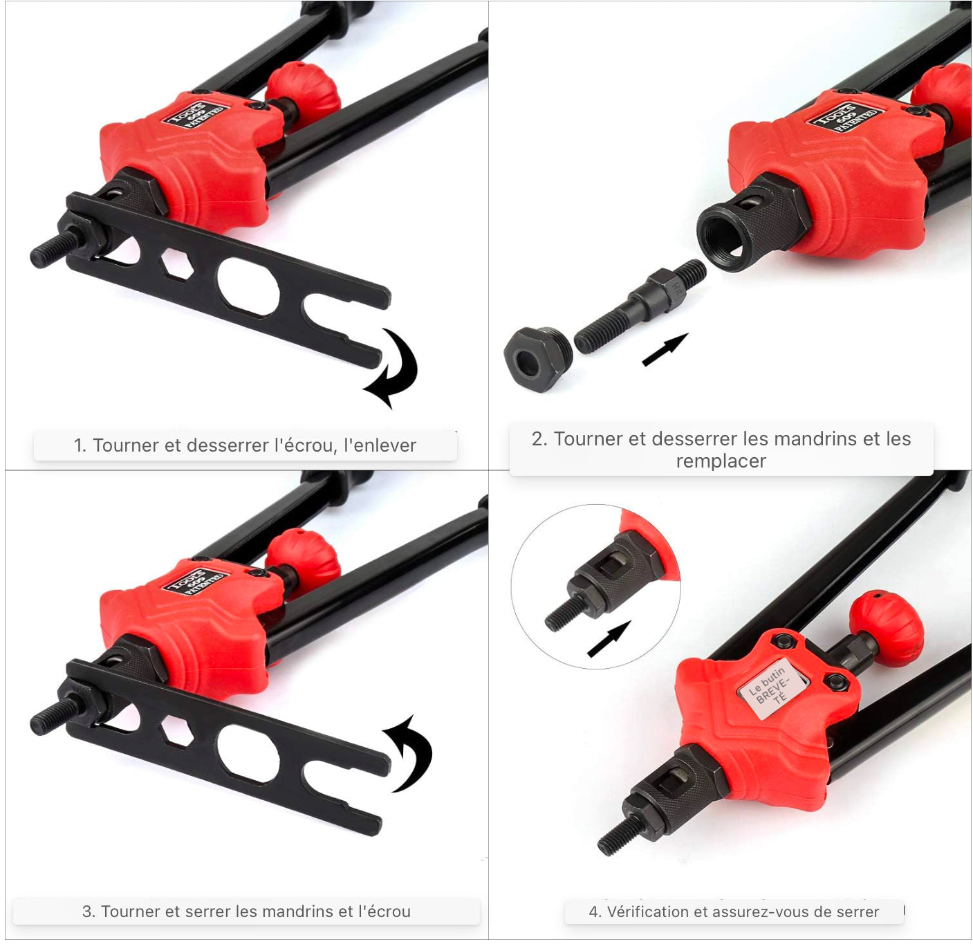 Jeu de pinces à riveter Machine à riveter M5 M6 M8 Écrous à riveter 60 pièces 6 épins en acier au chrome-molybdène Poignée 360mm pour tôles d'acier et métal