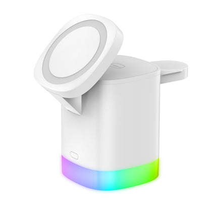 Chargeur rapide sans fil magnétique 3 en 1 pour téléphone intelligent Station de charge de lumière ambiante RVB pour Airpods IWatch