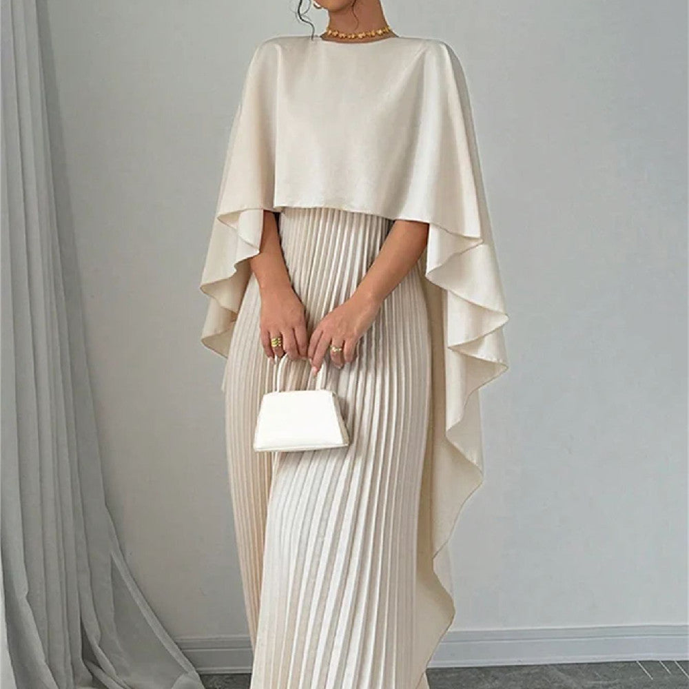 Robe "Aura-Plissée" – Coupe Mi-Longue, Manches Chauve-Souris & Design Sculptural