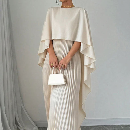 Robe "Aura-Plissée" – Coupe Mi-Longue, Manches Chauve-Souris & Design Sculptural