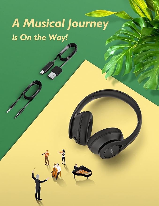 Casque Bluetooth avec 60H de Lecture, Casque Bluetooth 5.0 sur l'oreille, Micro intégré, Casque sans Fil Filaire Pliable pour Le Travail, Les Voyages, l'apprentissage en Ligne, téléphone, PC