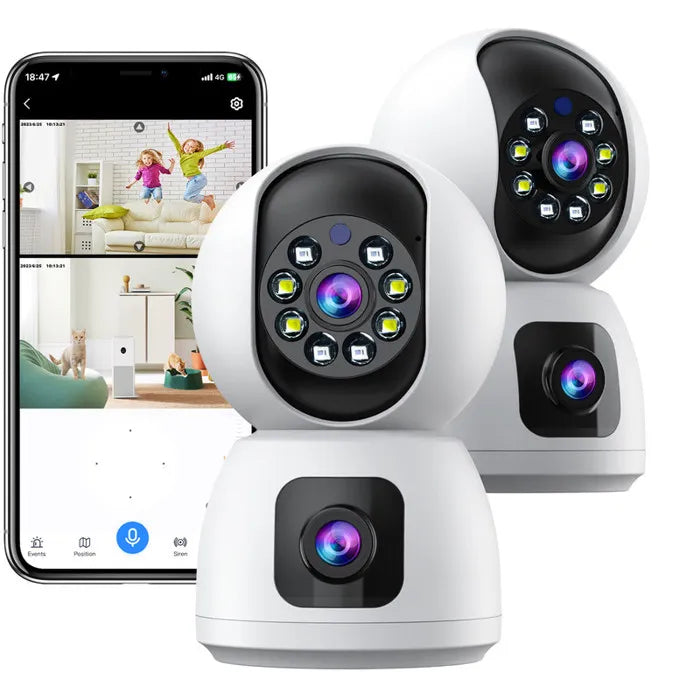 Caméra Surveillance WiFi Sans Fil Interieur 2MP+2MP Double Objectif Babyphone
