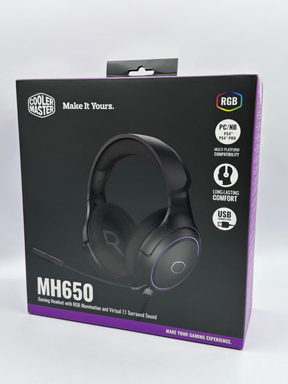 Casque de jeu Cooler Master RGB avec son surround virtuel 7.1 - Multiplateforme compatible avec les haut-parleurs audio en néodyme de 50 mm, un micro à flèche ultra-transparent et un cadre portable - USB de type A, noir