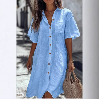 Robe Chemise "Elegance-Flow" – Coupe Ample, Col à Revers & Boutonnage Classique
Le chic minimaliste pour un été tout en confort