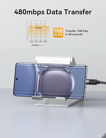 Câble USB C vers USB C 100 W, charge 20 V/5 A PD Type C - 0,6 m certifié, neuf