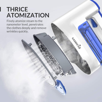 Fer à Repasser Défroisseur Vapeur Portable Voyage Electronique avec Fil Amovible Semelle en Céramique Anti-Adhésive Réchauffement Rapide Tissu Texitile - Bleu & Blanc