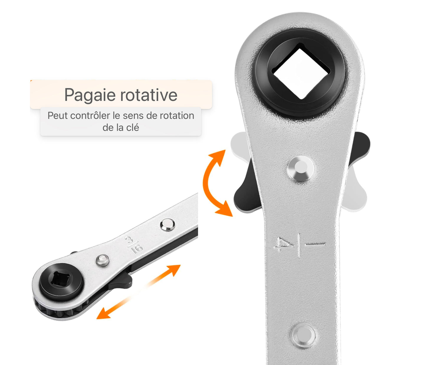 Clé à cliquet multi WADEO, clé dynamométrique 3/8” à 1/4” 4 en 1 tournevis réversible, clé à cliquet double pour climatisation, réfrigérateurs, appareils de réparation