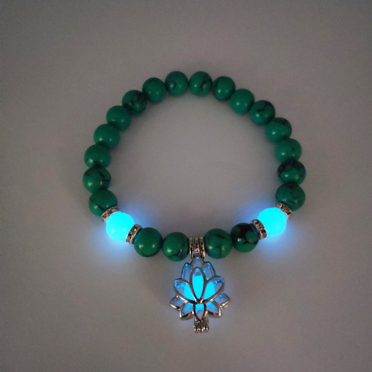 Bracelet "Lotus Lumineux" – Pierre Naturelle, Énergie Yoga & Perles Phosphorescen