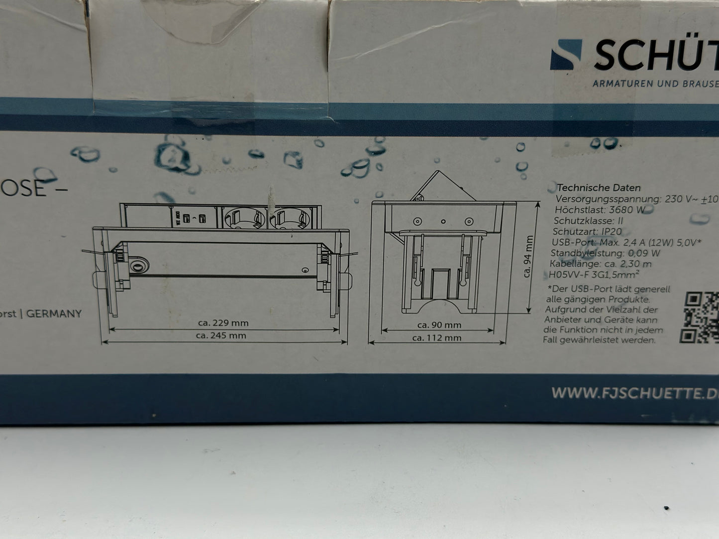 SCHÜTTE Multiprise Pliable pour Plan de Travail (2 Ports USB et 2 Prises de 230 V), Prise encastrable pour la Cuisine à équiper, Prise de Table en Acier Inoxydable
