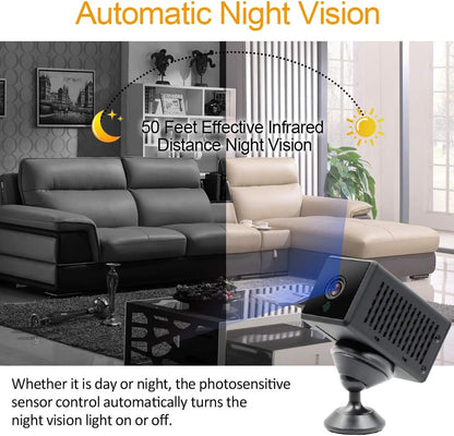 Mini Caméra Espion WiFi Caméra Cachée 1080P Caméra de Surveillance avec Vision Nocturne Automatique/Audio Bidirectionnel/Grand Angle/Alerte Fortification pour Intérieur et Extérieur