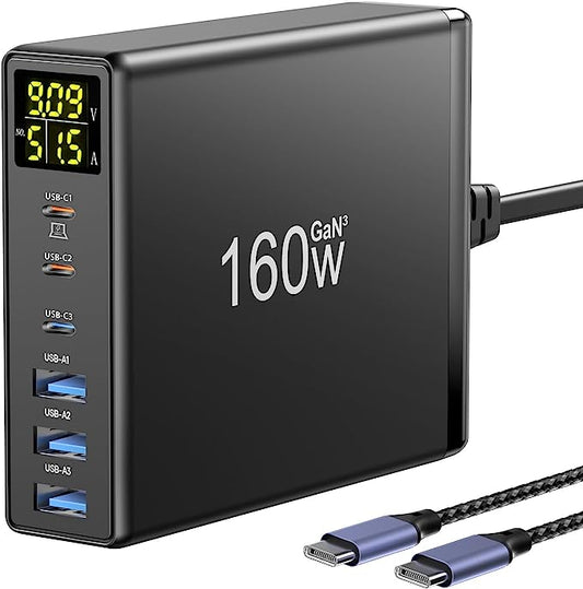 Chargeur USB C Multiple 160W, PD3.0 QC4.0 PPS 6 Ports Indépendante USB Neuf