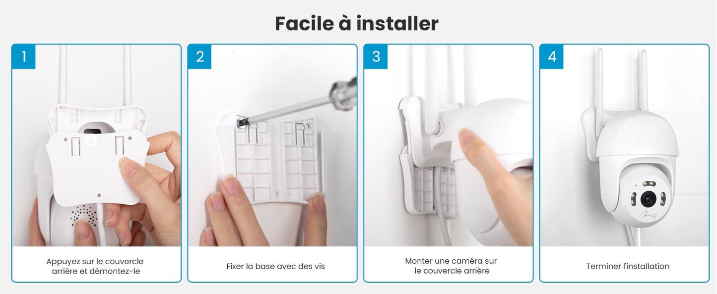 Caméra Surveillance 4MP 360° WiFi Exterieure, PTZ Caméra IP, Suivi Automatique Pan 355° Tilt 90°, Vision Nocturne Couleur, PIR Détection de Mouvement, Audio Bidirectionnel, PC/Sirène/IP65