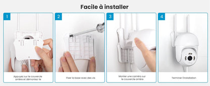 Caméra Surveillance 4MP 360° WiFi Exterieure, PTZ Caméra IP, Suivi Automatique Pan 355° Tilt 90°, Vision Nocturne Couleur, PIR Détection de Mouvement, Audio Bidirectionnel, PC/Sirène/IP65
