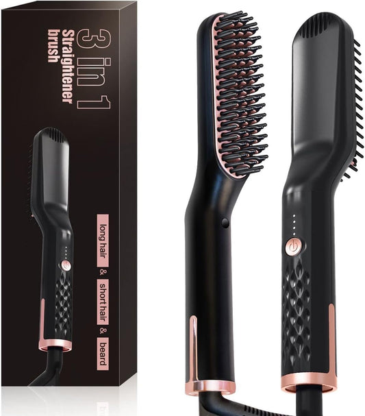 Lisseur à Barbe pour Hommes, Brosse Lissante pour Cheveux, Brosse Lisseur à Barbe Electrique Lisseur Professionnel 3 en 1 pour Hommes et Femmes à la Maison et en Voyage