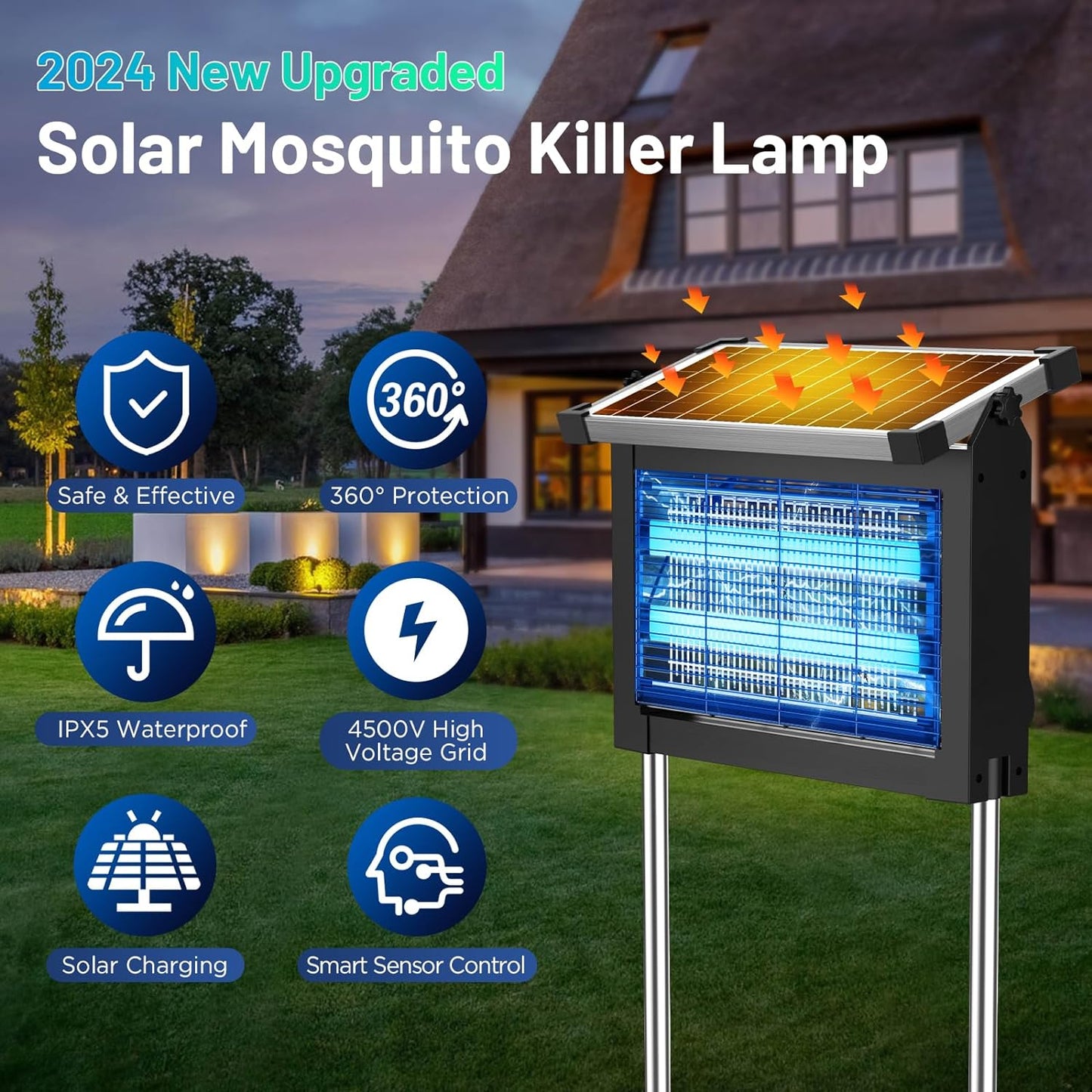 Lampe Anti Moustique, 4500V Anti Moustique Extérieur Solaire électrique, USB C Étanche neuf