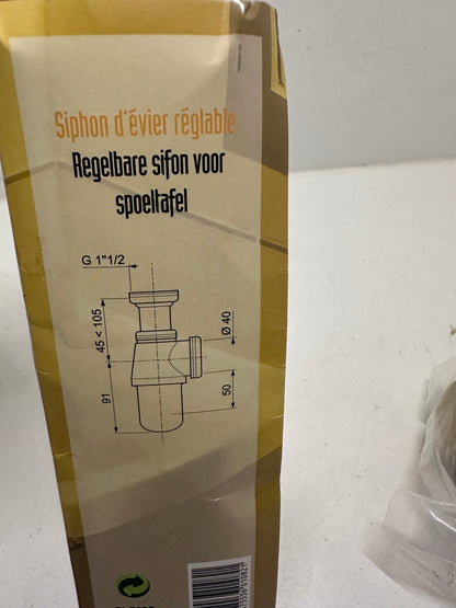 Wirquin SL501C Siphon d'évier classique ⌀40 mm en laiton réglable en hauteur, blanc