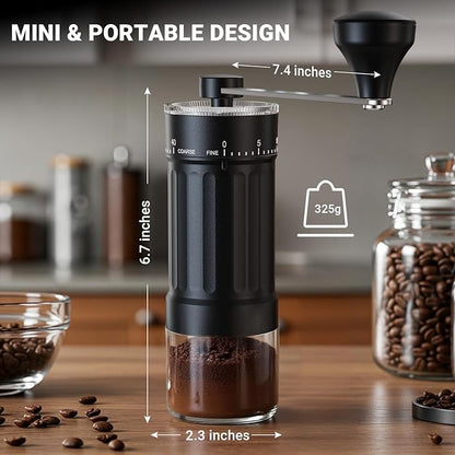 Mini Moulin à Café Manuel avec 40 Réglages Ajustables, Moulin Manuel Café Portable à Main avec Capacité de 30g, Broyeur à Meule Conique avec Manivelle pour Voyage, Camping, Bureau, Espresso, Pour Over