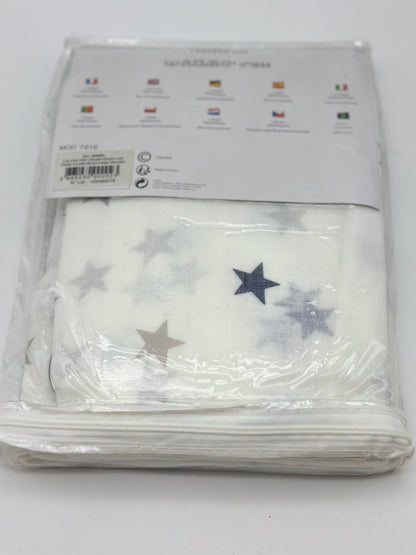Voilage tamisant, Stars bleu et blanc l.135 x H.260 cm