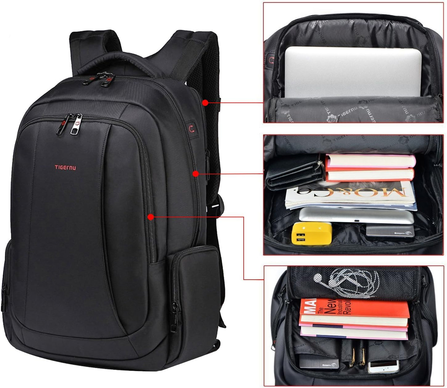 Sac à Dos Ordinateur Portable 17/15.6 Pouces Antivol pour Homme Imperméable Sac a Dos PC Portable pour Loisirs/Affaire/Scolaire Noir