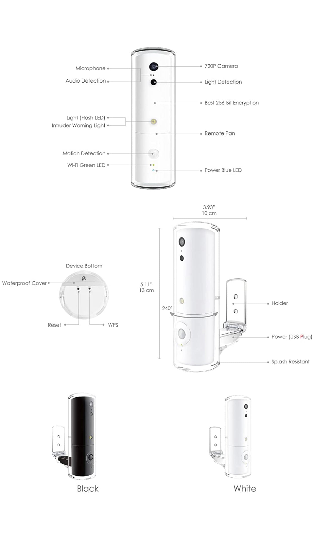 Camera de surveillance ultra intelligente Amaryllo HD Patio Blanc et noir détection du bruit