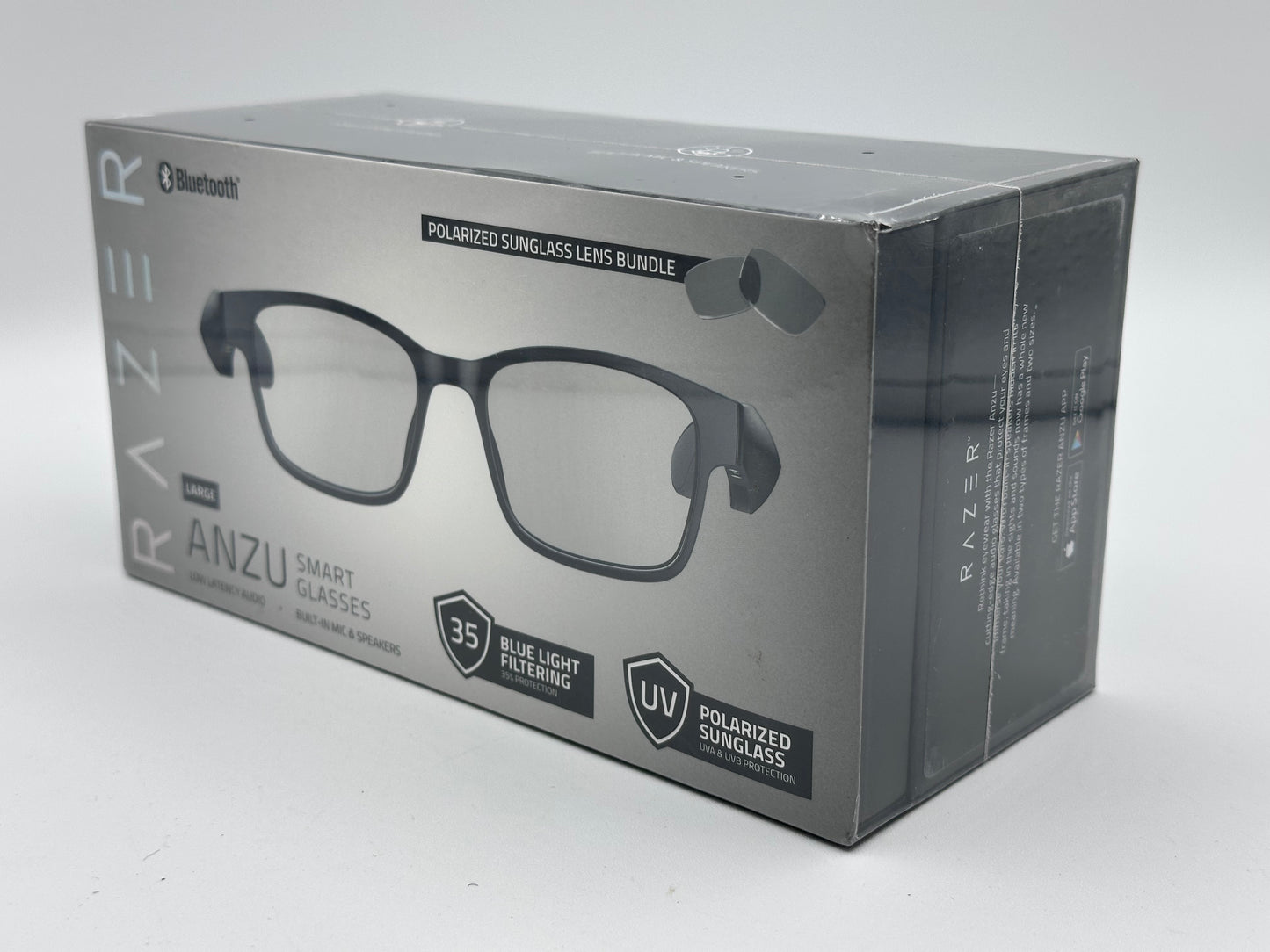 Lunettes à filtre anti-lumière bleue ou lunettes de soleil audio (Rectangle, Large) (Son à faible latence, Conception IPX4 résistante à l’eau, Micro intégré et haut-parleurs) Noir Razer Anzu