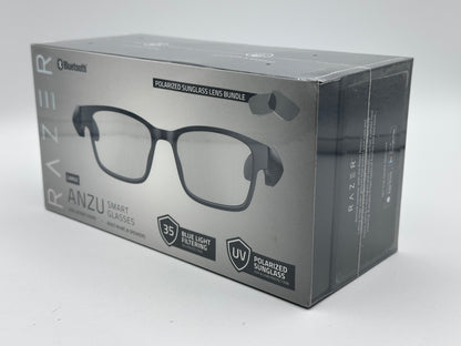 Lunettes à filtre anti-lumière bleue ou lunettes de soleil audio (Rectangle, Large) (Son à faible latence, Conception IPX4 résistante à l’eau, Micro intégré et haut-parleurs) Noir Razer Anzu