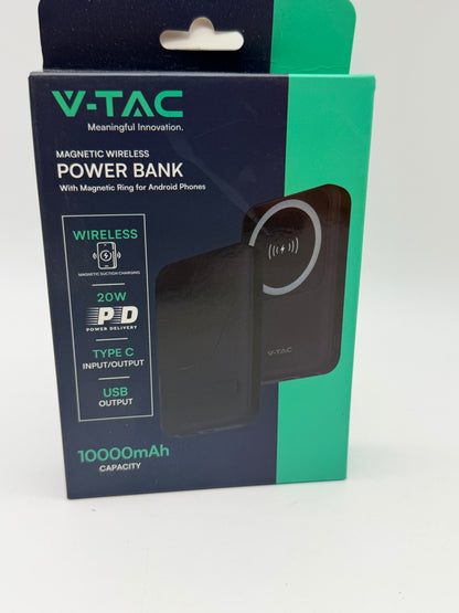 V-TAC Power Bank Magnétique Compatible avec MagSafe - 10 000 mAh - Charge Rapide PD 20 W - Batterie Externe pour Apple iPhone 12/13/14/15/Mini/Pro/Max - Noir