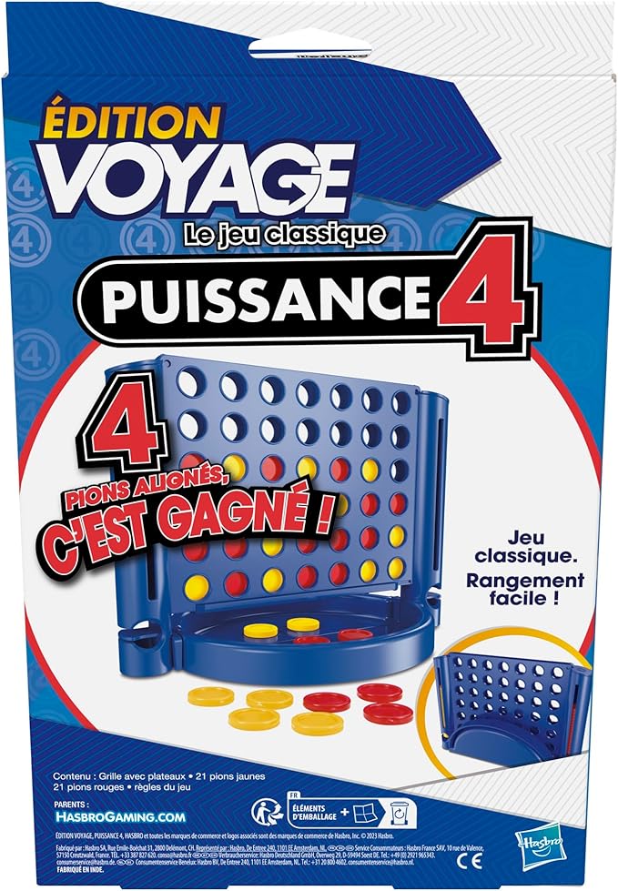 Gaming Puissance 4 édition Voyage, Jeu de société, Portable et multijoueur, Jeux de Voyage, Jeux d'empilement pour Enfants à partir de 6 Ans, Parfait pour l'été.