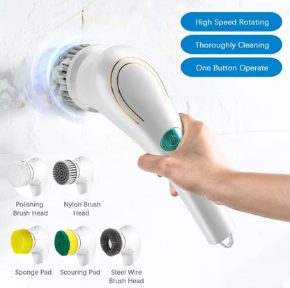 Brosse de Nettoyage Électrique sans Fil, Rotative à Main Multifonctionnelle, avec 5 Têtes, Etanche