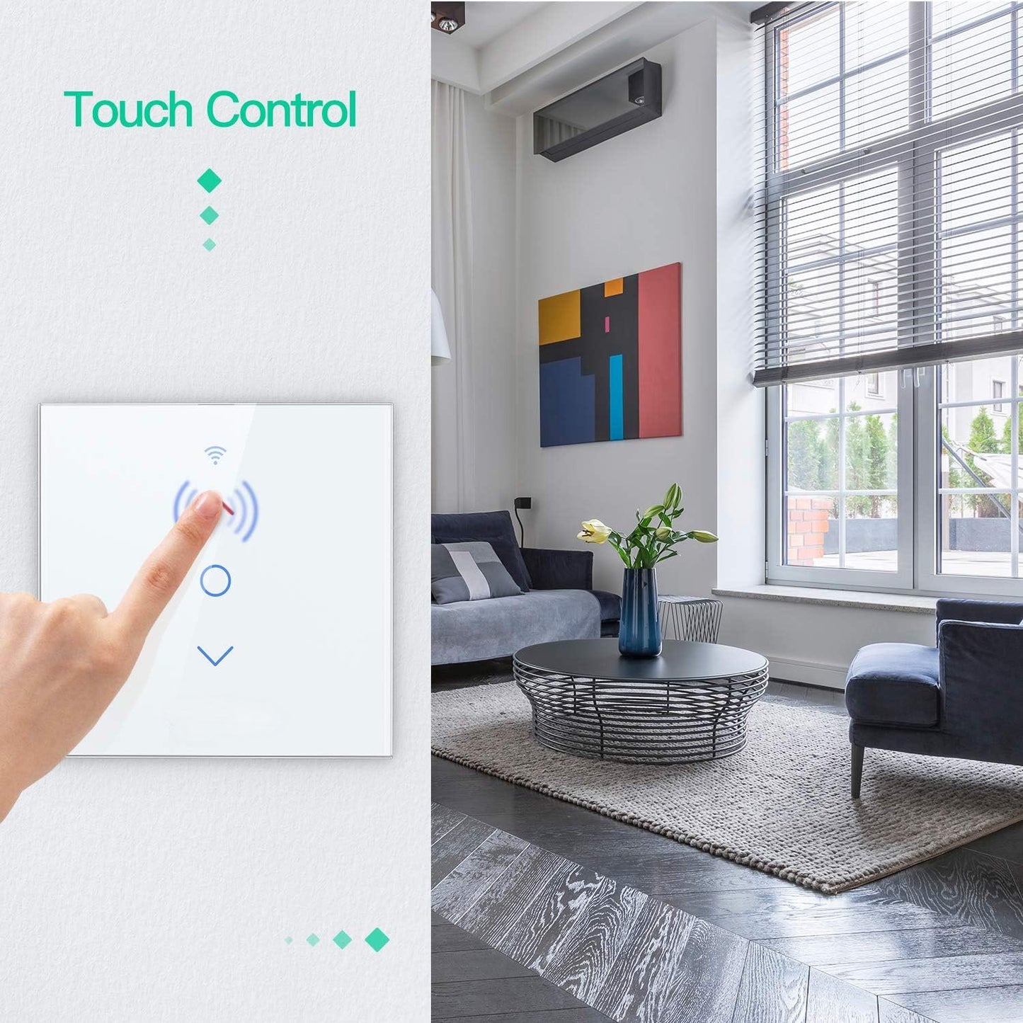 Interrupteur Volet Roulant Connecté WiFi, Intelligent avec Ecran Tactile (Alexa,Google) app smart
