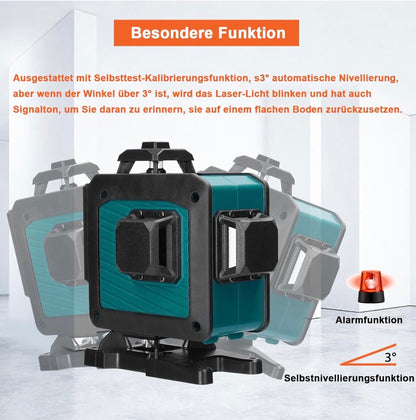 Laser lignes croisées avec trépied 4x360° 16 lignes laser lignes croisées 3 ° autonivelant avec support trépied,2 * 2400 mAh batteries et télécommande,support mural,cadre de levage